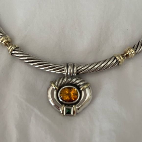 David Yurman cable necklace with citrine and peridot enhancer - Picture 3 of 7